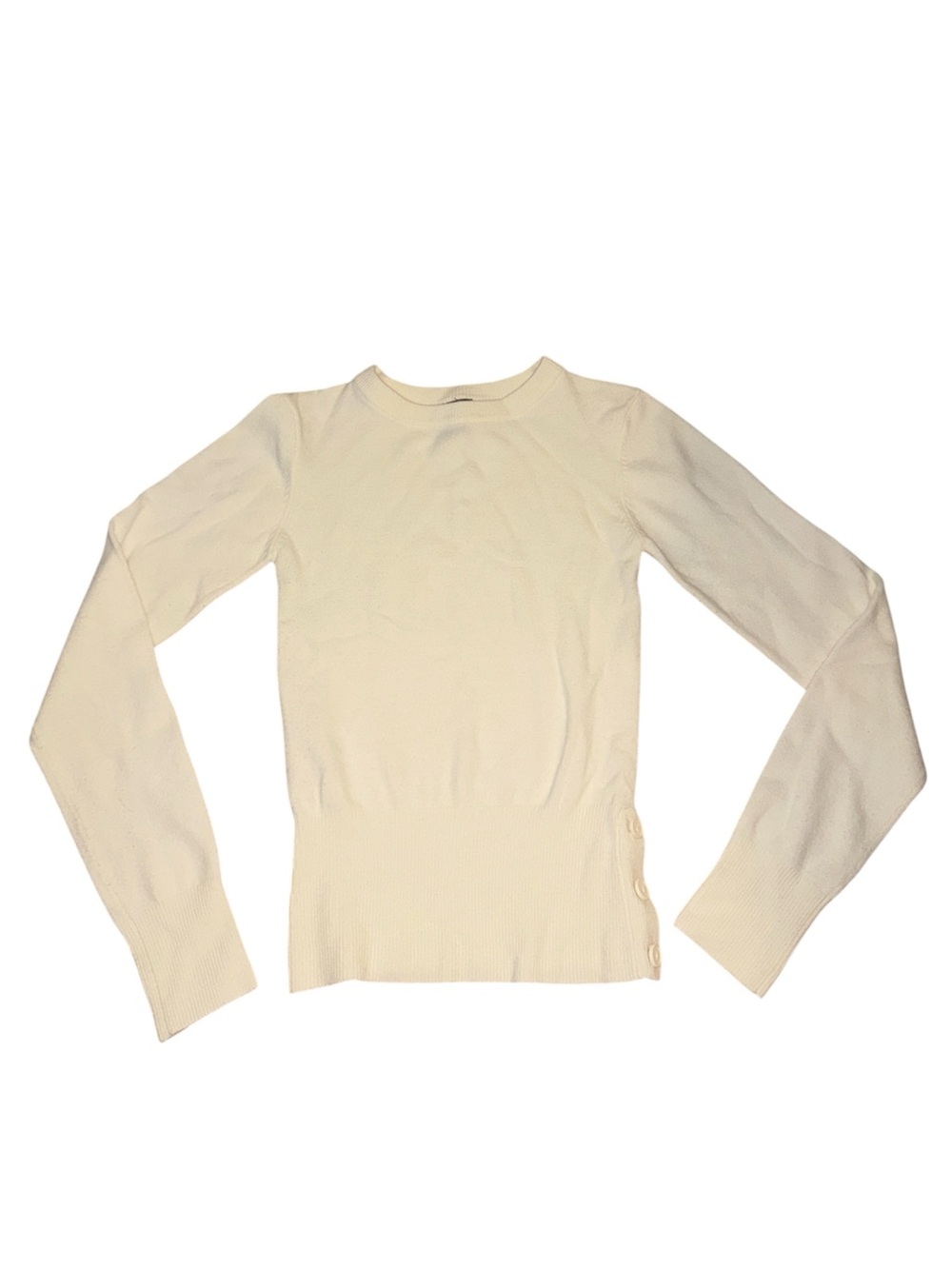 Women's Cream Long-Sleeve Ribbed Knit Top